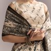 Beige Linen Saree With Black Hand Block Ajrakh Floral Print