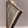 Beige Linen Saree With Black Hand Block Ajrakh Floral Print