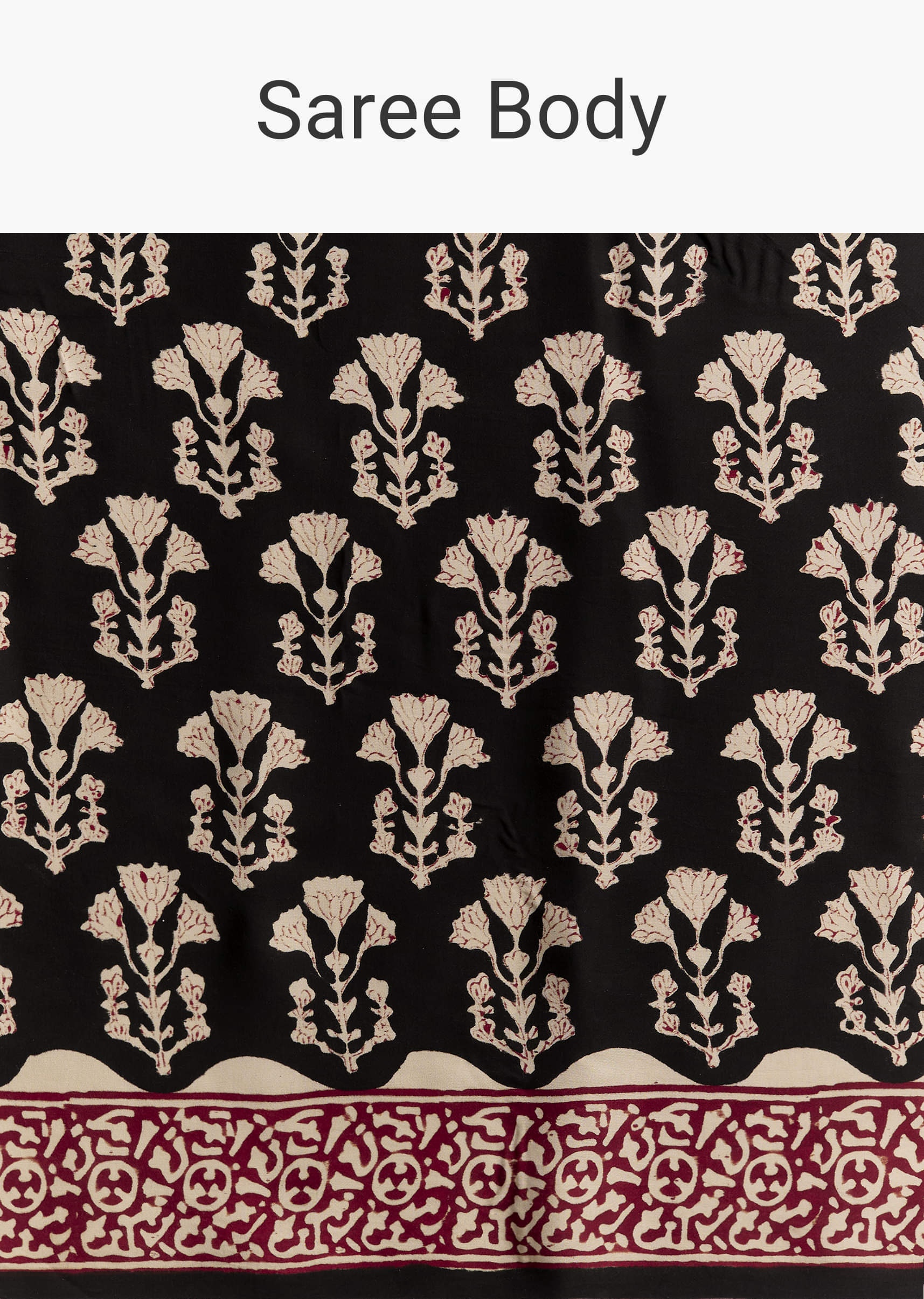 Black Linen Printed Saree With Hand Block Ajrakh Leaf Print