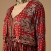 Red Hand Dyed Ajrakh Gown with Jacket and Scarf