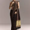 Black Linen Saree With Authentic Ajrakh Print And Golden Pallu