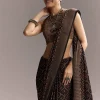 Black Linen Saree With Authentic Ajrakh Print And Golden Pallu