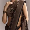Black Linen Saree With Authentic Ajrakh Print And Golden Pallu