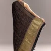 Black Linen Saree With Authentic Ajrakh Print And Golden Pallu
