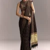 Black Linen Saree With Authentic Ajrakh Print And Golden Pallu
