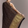 Black Linen Saree With Authentic Ajrakh Print And Golden Pallu