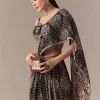 Black Ajrakh Pre Draped Saree Set With Mirror Work Blouse