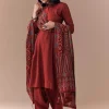 Maroon Linen Kurta Set with Handblock Ajrakh Dupatta