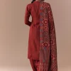 Maroon Linen Kurta Set with Handblock Ajrakh Dupatta