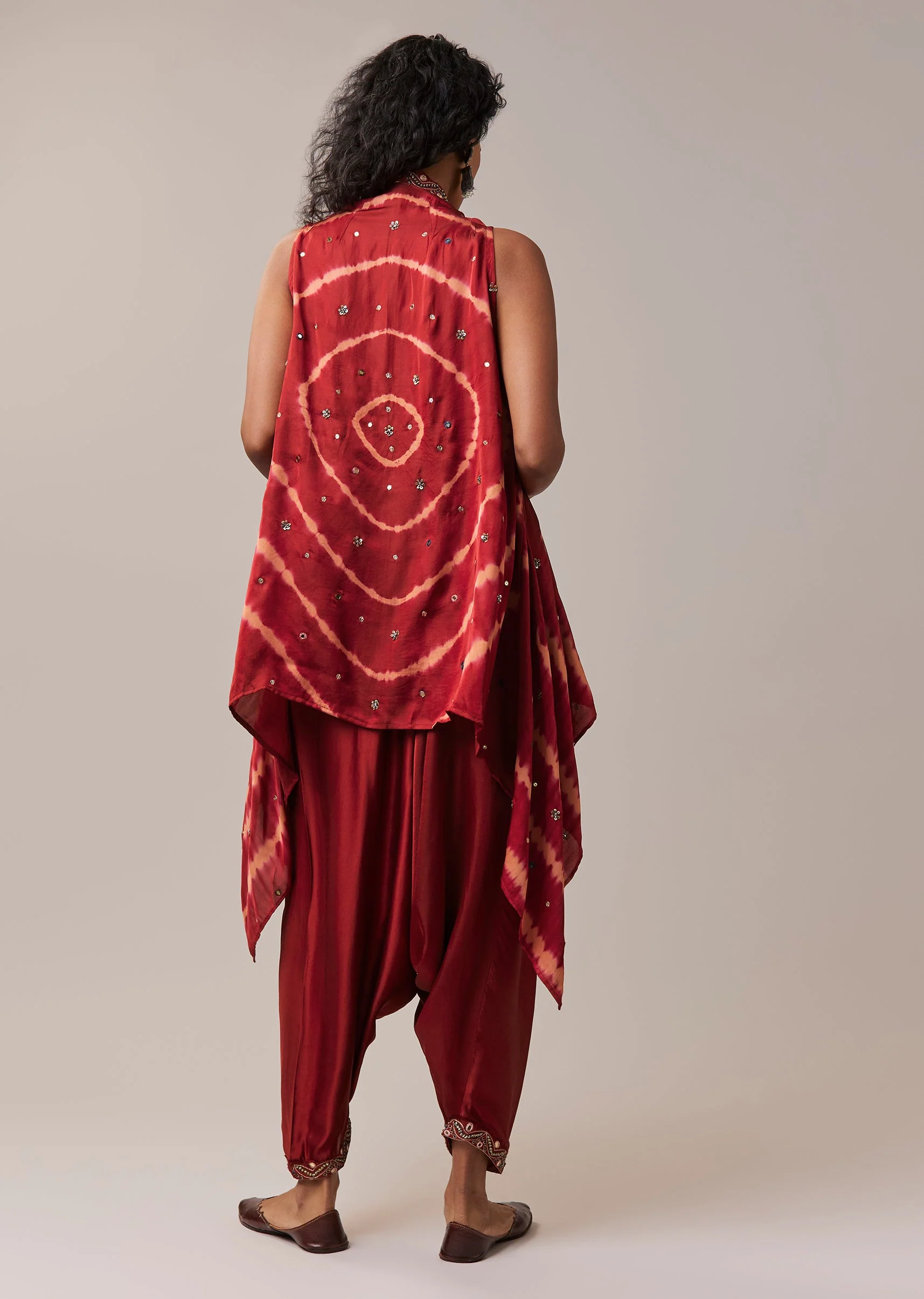 Indigo Hand Dyed Leheriya Jacket and Cowl Set