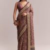 Onion Pink Linen Printed Saree With Traditional Ajrakh Print