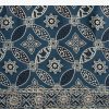 Teal Satin Ajrakh Print Saree With Mirror Embellished Border And Pallu