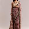 Maroon Linen Printed Saree With Traditional Ajrakh Print