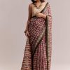 Maroon Linen Printed Saree With Traditional Ajrakh Print