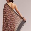 Maroon Linen Printed Saree With Traditional Ajrakh Print