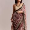 Maroon Linen Printed Saree With Traditional Ajrakh Print
