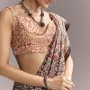 Beige Linen Saree With Ajrakh Floral Print And Black Border