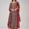 Maroon Hand Block Print Anarkali With Gotta Lace Work