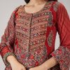 Maroon Hand Block Print Anarkali With Gotta Lace Work