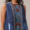 Indigo Hand Dyed Leheriya Jacket and Cowl Pant Set