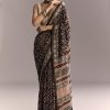 Black Linen Saree With Authentic Ajrakh Print And Maroon Border
