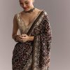Black Linen Saree With Authentic Ajrakh Print And Maroon Border