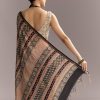 Black Linen Saree With Authentic Ajrakh Print And Maroon Border