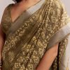 Olive Green Linen Printed Saree With Heritage Ajrakh Geometric Print