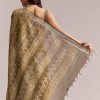 Olive Green Linen Printed Saree With Heritage Ajrakh Geometric Print