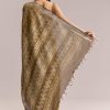 Olive Green Linen Printed Saree With Heritage Ajrakh Geometric Print