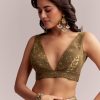 Olive Green Linen Printed Saree With Heritage Ajrakh Geometric Print