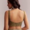 Olive Green Linen Printed Saree With Heritage Ajrakh Geometric Print