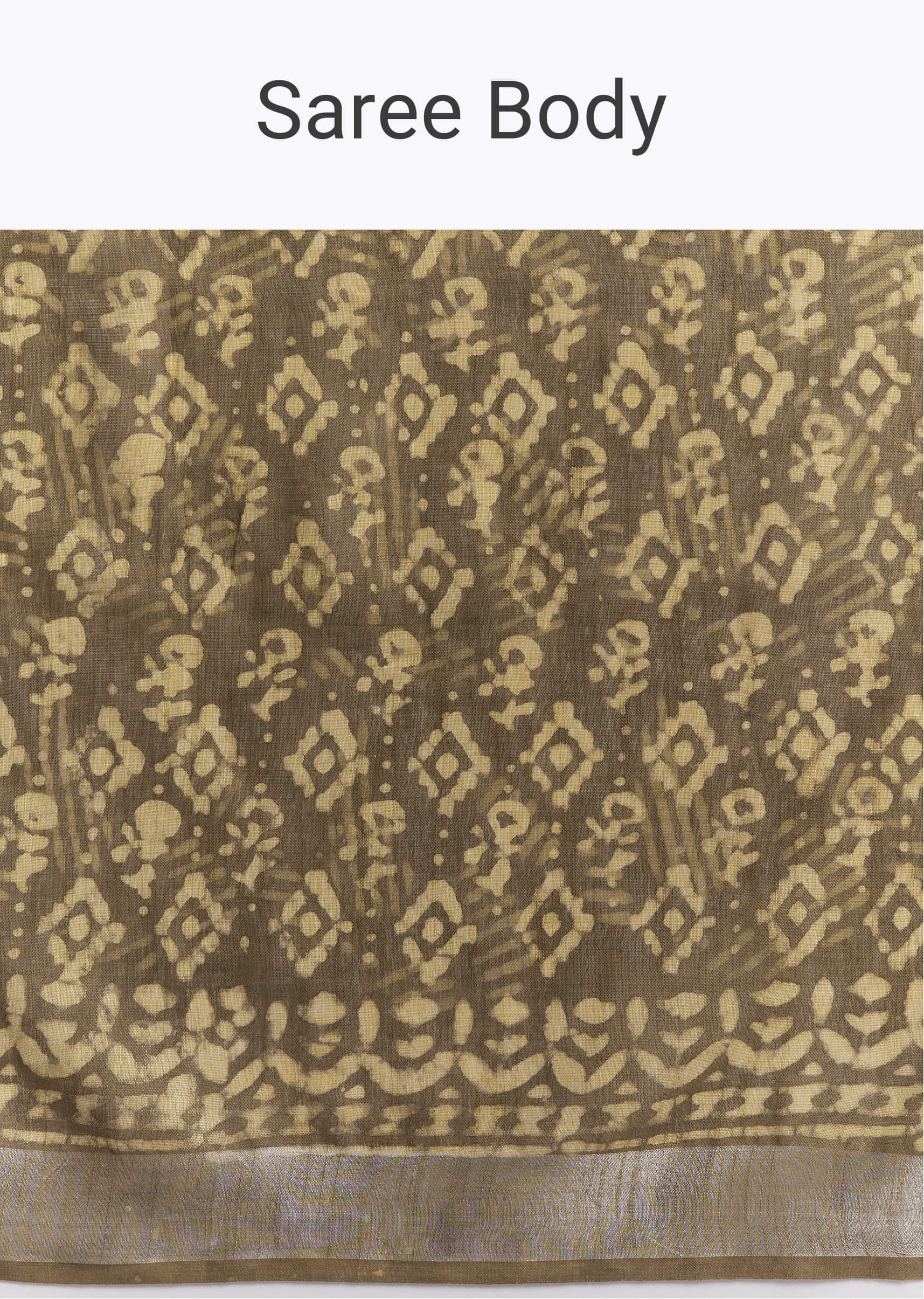 Olive Green Linen Printed Saree With Heritage Ajrakh Geometric Print