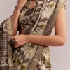 Beige Linen Printed Saree With Hand Block Ajrakh Print