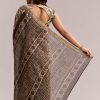 Beige Linen Printed Saree With Hand Block Ajrakh Print