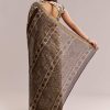 Beige Linen Printed Saree With Hand Block Ajrakh Print