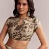 Beige Linen Printed Saree With Hand Block Ajrakh Print