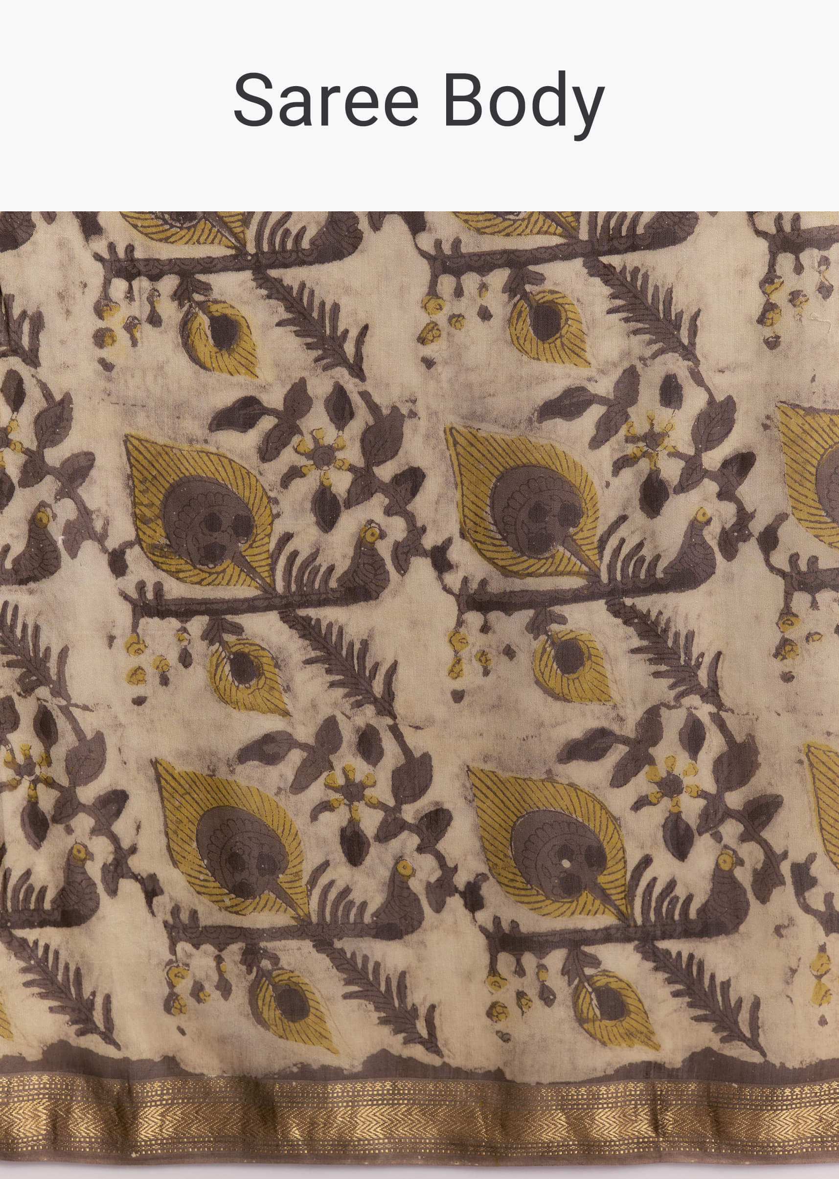 Beige Linen Printed Saree With Hand Block Ajrakh Print