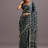 16908-blue-indigo-mirror-and-ajrakh-print-embroidered-saree-1.webp Blue Indigo Mirror And Ajrakh Print Embroidered Saree