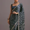 16908-blue-indigo-mirror-and-ajrakh-print-embroidered-saree-2.webp Blue Indigo Mirror And Ajrakh Print Embroidered Saree
