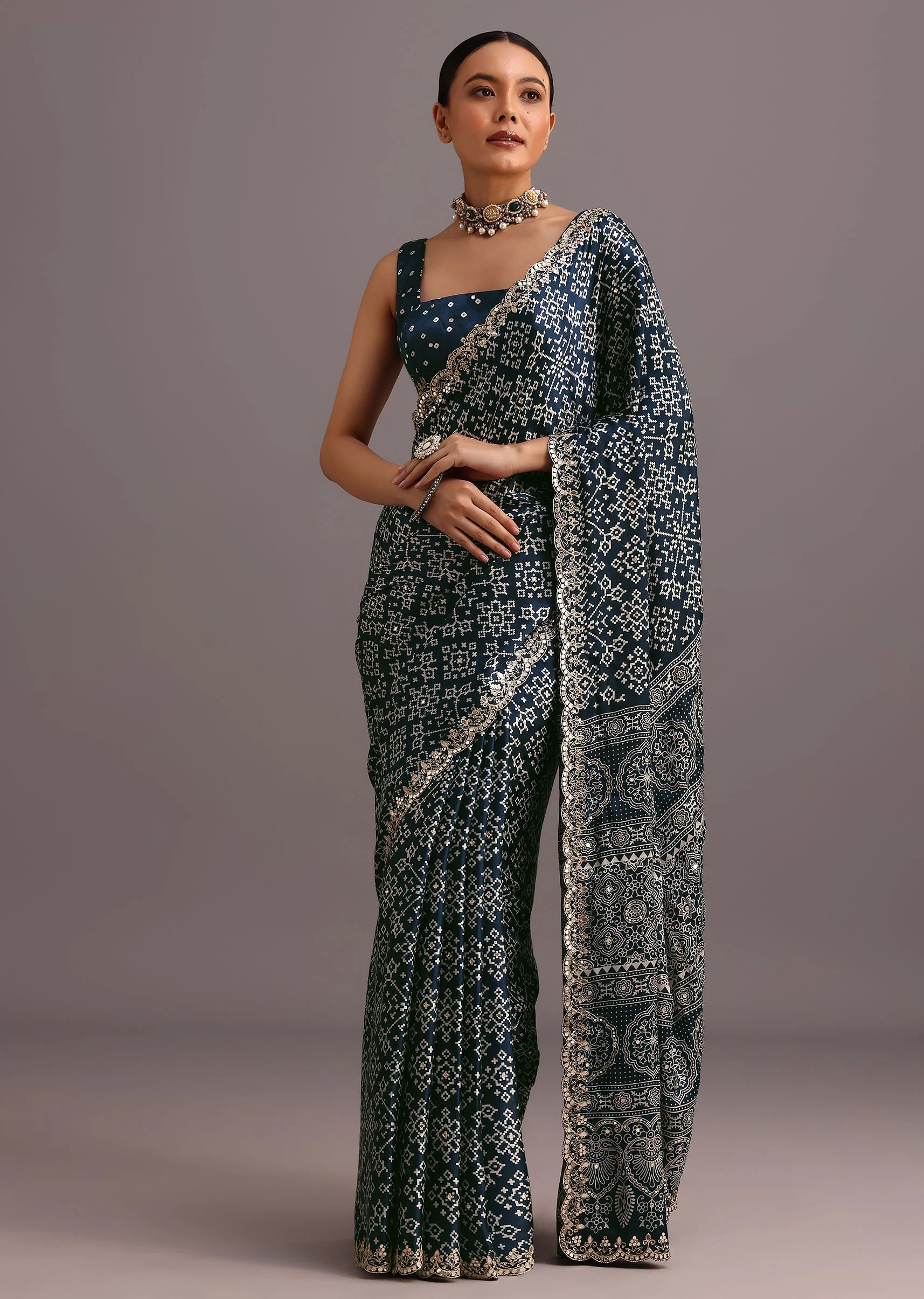 16908-blue-indigo-mirror-and-ajrakh-print-embroidered-saree-3.webp Blue Indigo Mirror And Ajrakh Print Embroidered Saree