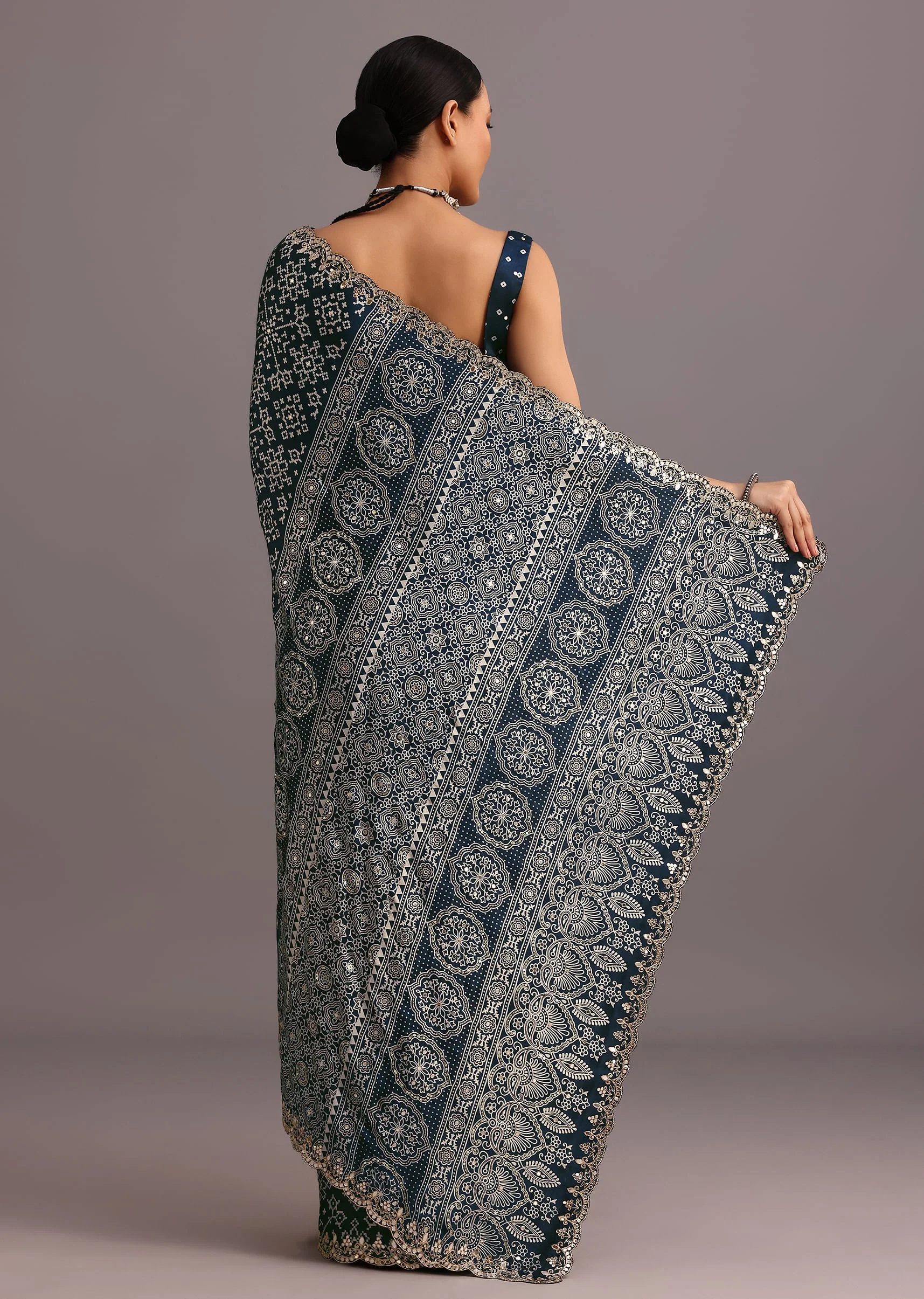 16908-blue-indigo-mirror-and-ajrakh-print-embroidered-saree-4.webp Blue Indigo Mirror And Ajrakh Print Embroidered Saree