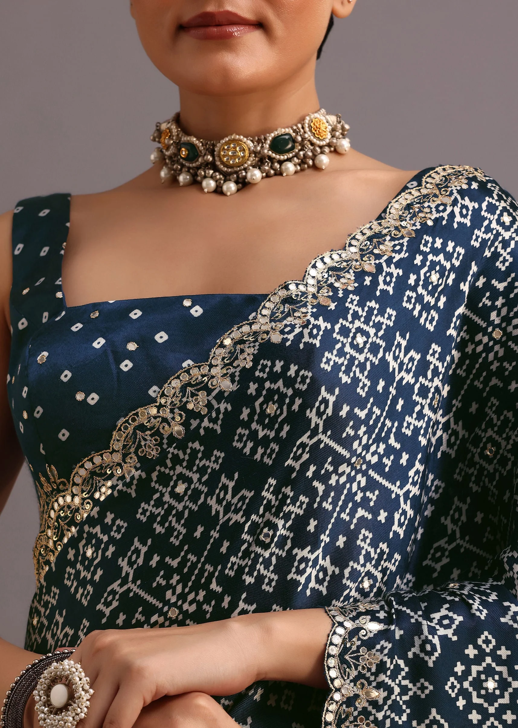 16908-blue-indigo-mirror-and-ajrakh-print-embroidered-saree-5.webp Blue Indigo Mirror And Ajrakh Print Embroidered Saree