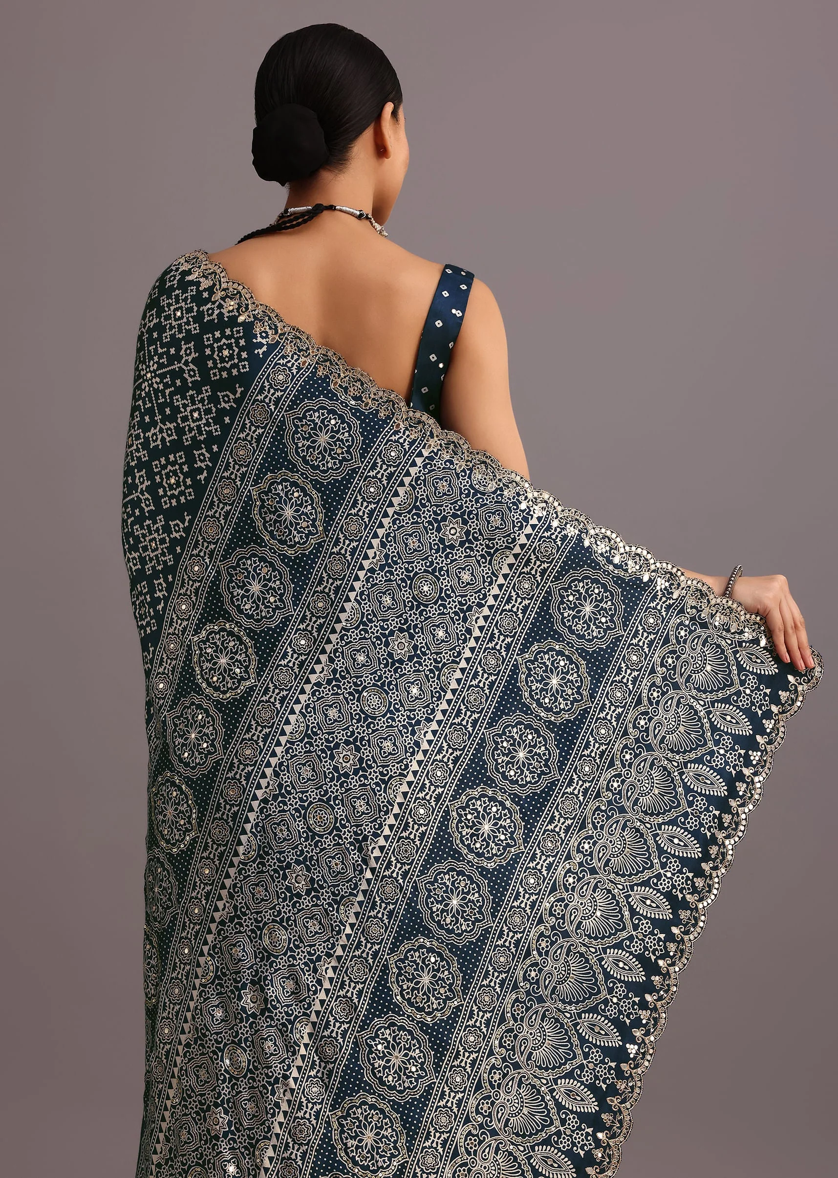 16908-blue-indigo-mirror-and-ajrakh-print-embroidered-saree-6.webp Blue Indigo Mirror And Ajrakh Print Embroidered Saree