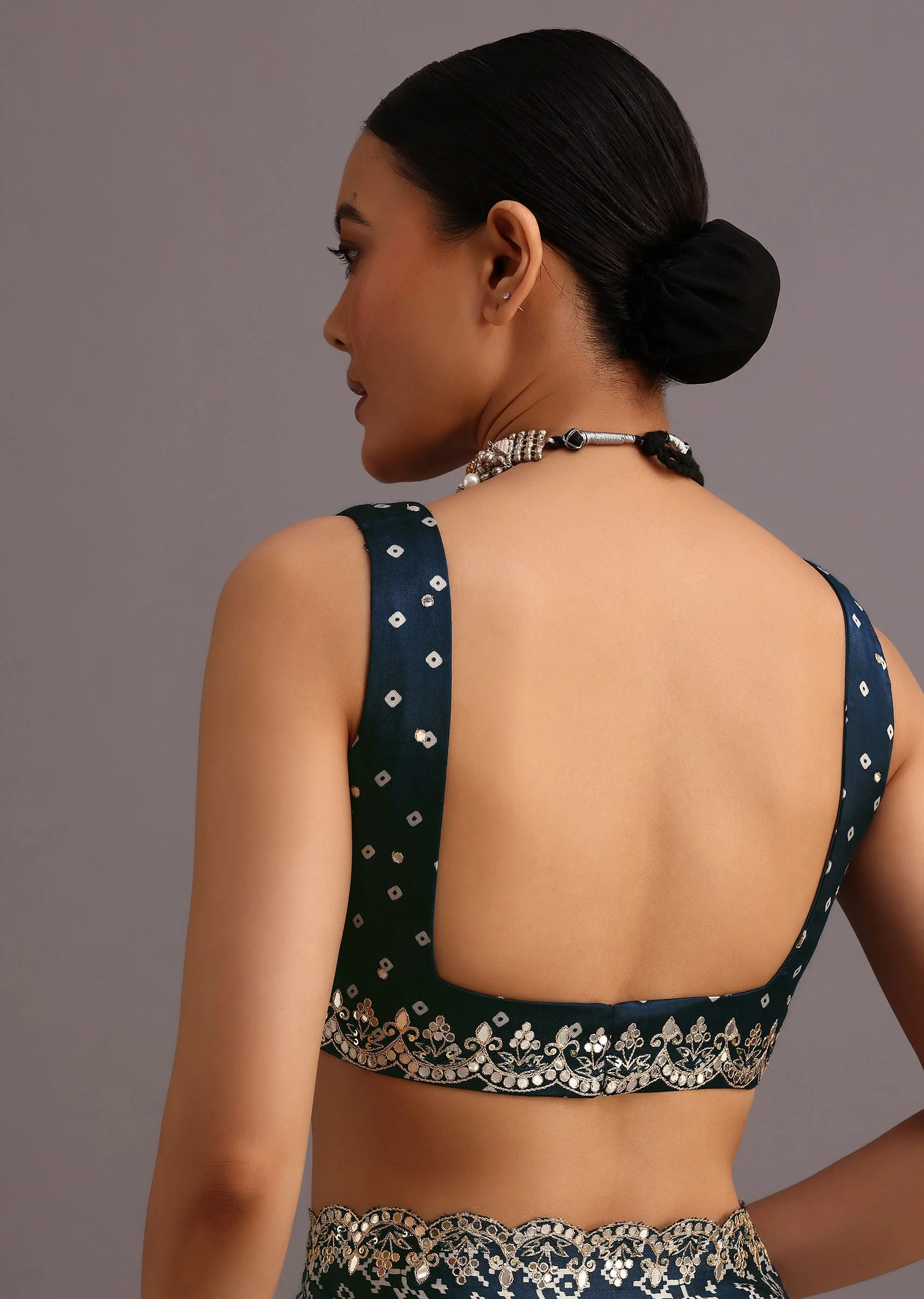 16908-blue-indigo-mirror-and-ajrakh-print-embroidered-saree-8.webp Blue Indigo Mirror And Ajrakh Print Embroidered Saree