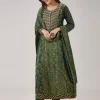 Green Printed Chanderi Handwork Anarkali