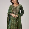 Green Printed Chanderi Handwork Anarkali