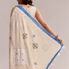 Ivory Linen Printed Saree With Handcrafted Ajrakh Patch Work