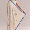 Ivory Linen Printed Saree With Handcrafted Ajrakh Patch Work