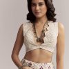 Ivory Linen Printed Saree With Handcrafted Ajrakh Patch Work